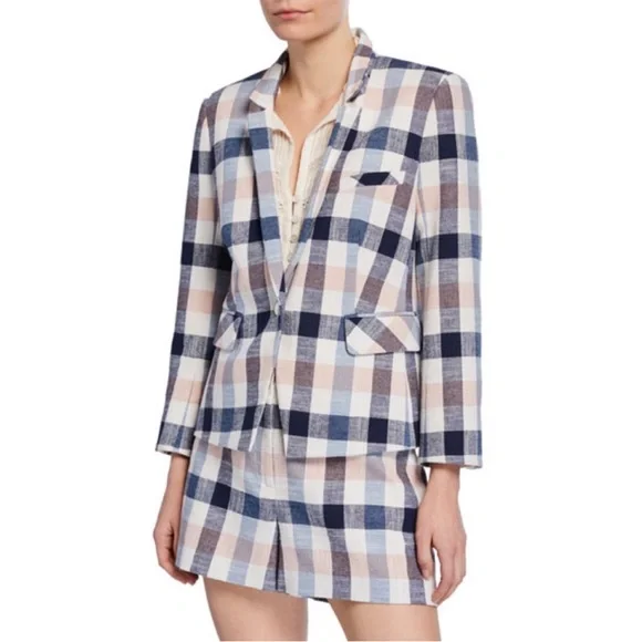 Veronica Beard Upcollar Schoolboy Dickey Blazer Blue Pink Gingham Plaid Size 2 - Picture 6 of 15